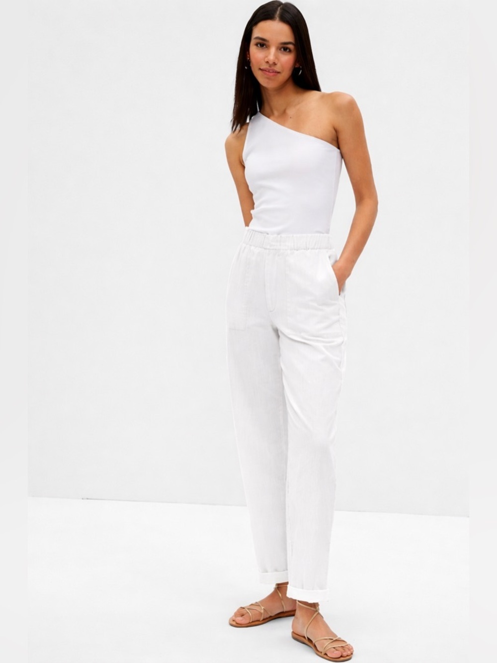 Gap Pleated Linen Pull On Chino Pant Off White XXS Coastal Vacation Resortwear